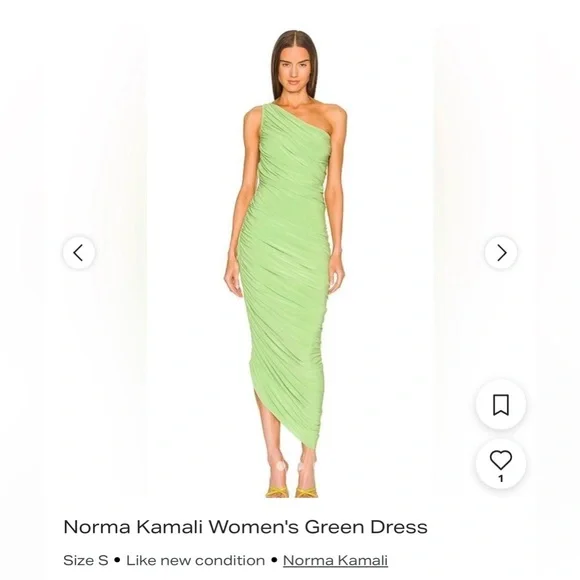 Norma Kamali Green One Shoulder Dress, Size Small - Picture 1 of 1
